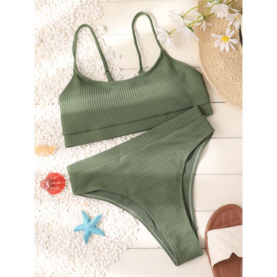 S - XL Szexi bordás magas derekú bikini női fürdőruha Női fürdőruha Kétrészes bikini szett Párnázott fürdőruha fürdőruha Swim V3316B