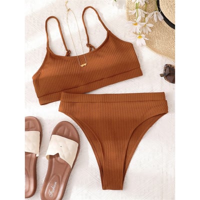 S - XL Szexi bordás magas derekú bikini női fürdőruha Női fürdőruha Kétrészes bikini szett Párnázott fürdőruha fürdőruha Swim V3316B