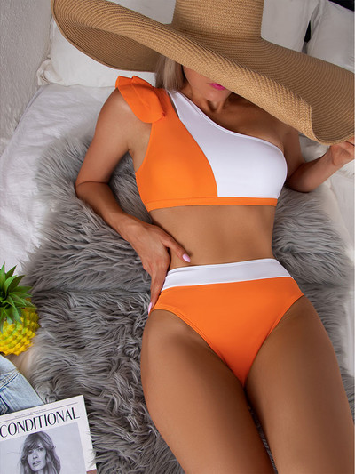 Modni obloženi bikiniji 2022. Patchwork Biquini kupaći kostim na jedno rame Ženski kupaći kostim s volanima za žene visokog struka