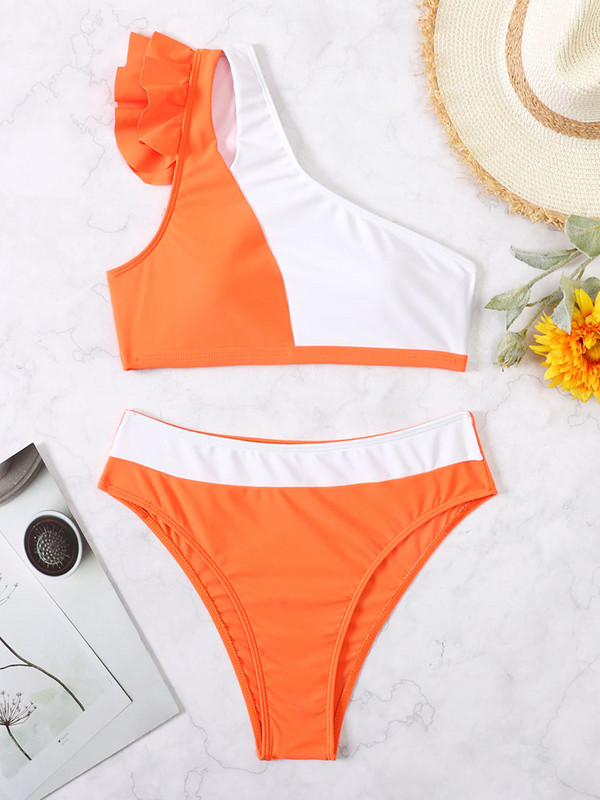 Modni obloženi bikiniji 2022. Patchwork Biquini kupaći kostim na jedno rame Ženski kupaći kostim s volanima za žene visokog struka