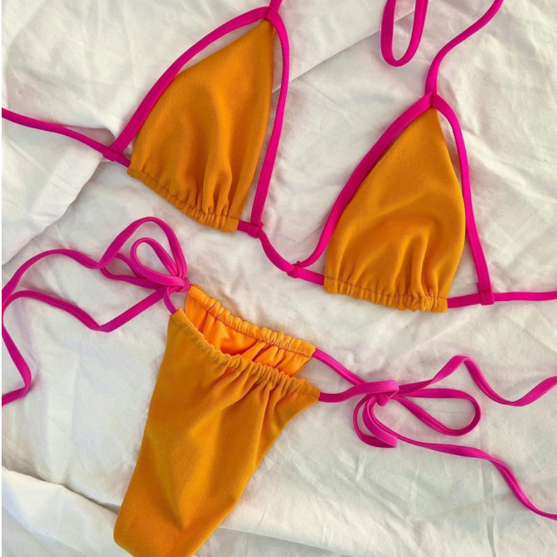 2022-es új szexi háromszög kupa bikini dekoratív kivágott bikini szett 2 részes fürdőruha Strandruha Fűzős bikini szett nyári strandruha
