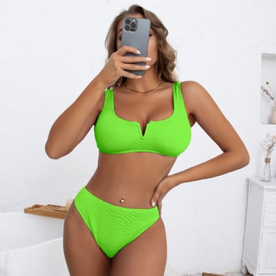 Modni kupaći kostimi s V izrezom 2022., ženski crni kupaći kostimi Jednobojni kupaći kostimi Crveni Push Up bikini set