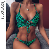 Ellolace Animal Bikini Push Up Μαγιό Γυναικεία Leopard Γυναικείο επίδεσμος Σέξι μαγιό Γυναικεία Monokini Halter εξώπλατο μαγιό