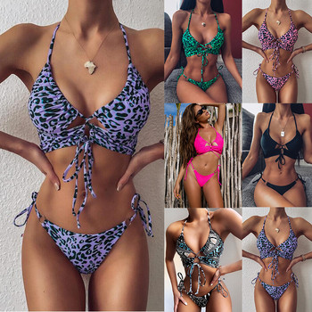 Ellolace Animal Bikini Push Up Μαγιό Γυναικεία Leopard Γυναικείο επίδεσμος Σέξι μαγιό Γυναικεία Monokini Halter εξώπλατο μαγιό