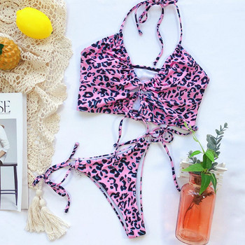 Ellolace Animal Bikini Push Up Μαγιό Γυναικεία Leopard Γυναικείο επίδεσμος Σέξι μαγιό Γυναικεία Monokini Halter εξώπλατο μαγιό