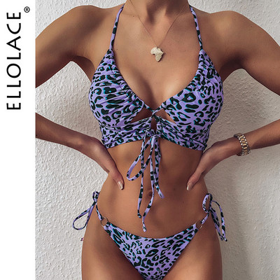 Ellolace Animal Bikini Push Up Μαγιό Γυναικεία Leopard Γυναικείο επίδεσμος Σέξι μαγιό Γυναικεία Monokini Halter εξώπλατο μαγιό