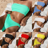 Divatos, texturált, bikini női fürdőruha, 2023, magas kivágású női fürdőruha, tömör brazil bikini szett