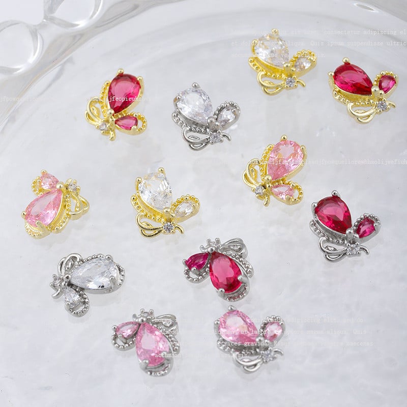10db Fairytale Butterfly Crystal Nail Allure cirkon ékszer fehér, rózsaszín, piros pillangók Image Luxury Charms körömgyémántok 9mm