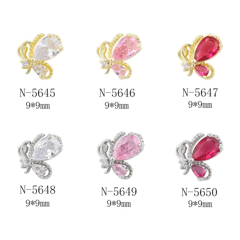 10db Fairytale Butterfly Crystal Nail Allure cirkon ékszer fehér, rózsaszín, piros pillangók Image Luxury Charms körömgyémántok 9mm