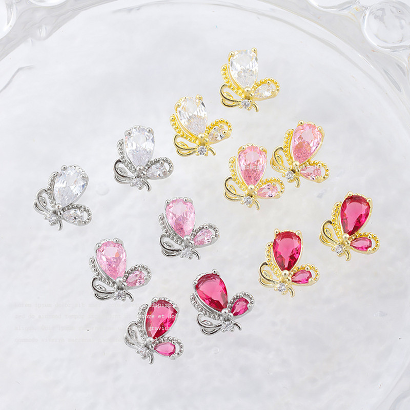 10db Fairytale Butterfly Crystal Nail Allure cirkon ékszer fehér, rózsaszín, piros pillangók Image Luxury Charms körömgyémántok 9mm