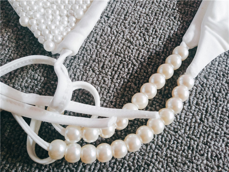 Seksi mikro bikini set, ženski kupaći kostimi na vezanje, kupaći kostimi, biserni V-izrez, halter, ženski brazilski kupaći kostim za plažu