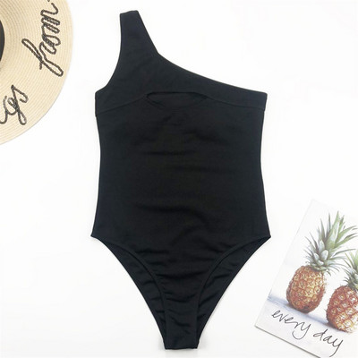 Új szexi fekete bordás vállú Monokini női fürdőruha egyrészes női fürdőruha, párnázott fürdőruha Swim Lady V1981