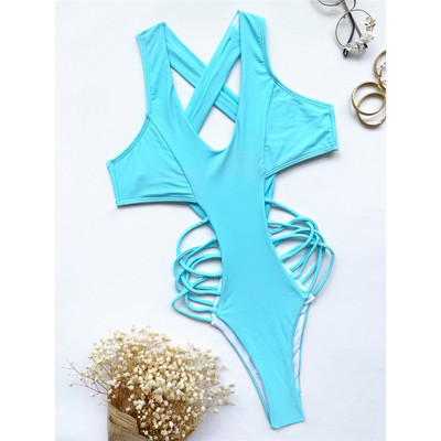 Novi seksi jednodijelni ženski kupaći kostim s izrezanim leđima u 3 boje, ženski kupaći kostim s visokim nogavicama Swim Lady V3310