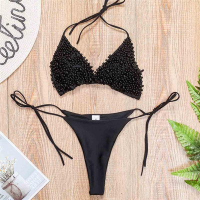 Szexi luxus Pearl mini bikini női fürdőruha Női fürdőruha Kétrészes bikini szett Halter fürdőruha Swim Lady V2090P