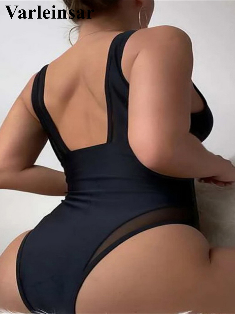 Seksi jednodijelni kupaći kostim za žene s prozirnim mrežastim izrezom s V izrezom, kupaći kostim s visokim izrezom, ženski kupaći kostim s podstavljenim monokinijem V4109