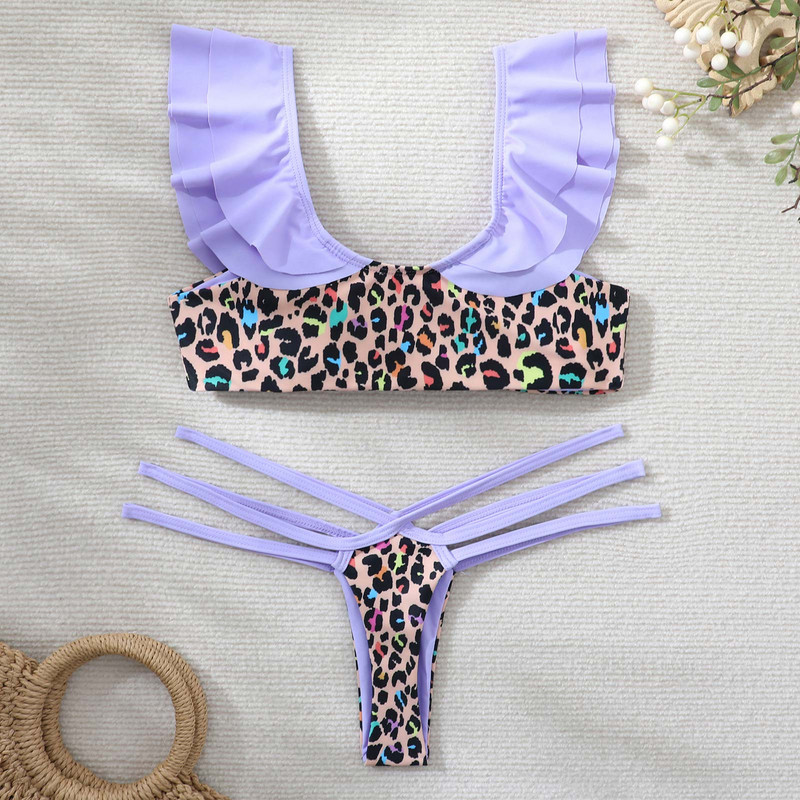 2022 Bikini imprimat sexy cu volane Costum de baie șir Costum de baie pentru femei Seturi de bikini la modă cu talie înaltă Costum de baie Push Up de vară
