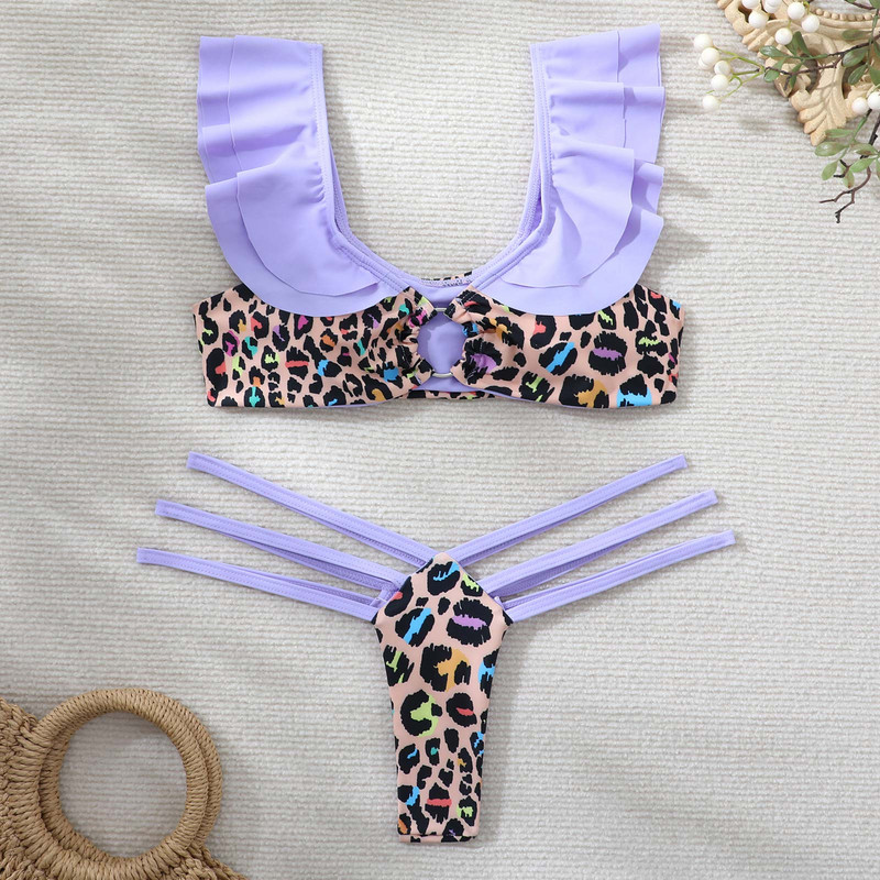 2022 Bikini imprimat sexy cu volane Costum de baie șir Costum de baie pentru femei Seturi de bikini la modă cu talie înaltă Costum de baie Push Up de vară
