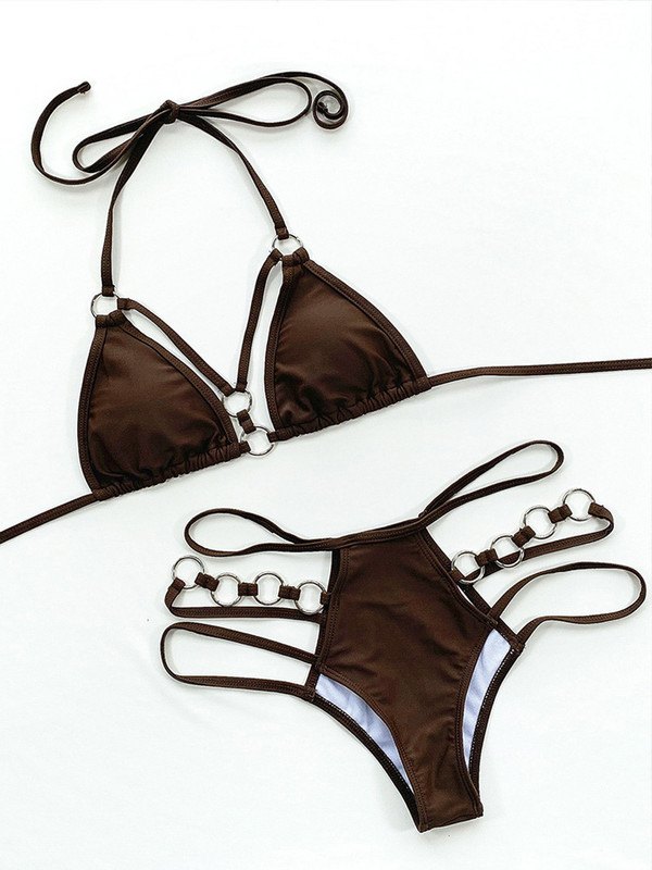 2022 Ženski Ljeto Proljeće Trokutasti Bikini Kompleti Kupaći Kostim Jednobojni Seksi Kupaći kostimi s remenom Odjeća za plažu Bodycon Ženski kupaći kostim