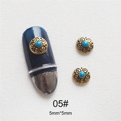 50db Retro türkiz totem virág 3D Ötvözet Nail Art Strasszkő fém manikűr köröm kiegészítők köröm dekoráció barkács bájak