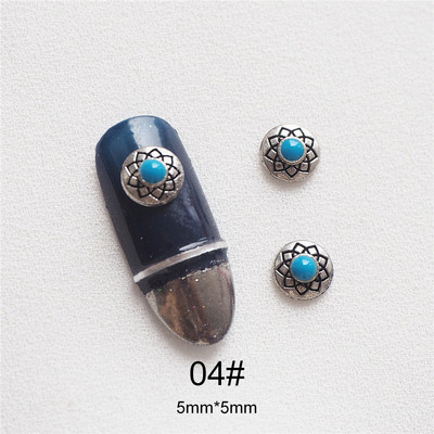 50db Retro türkiz totem virág 3D Ötvözet Nail Art Strasszkő fém manikűr köröm kiegészítők köröm dekoráció barkács bájak