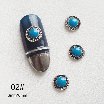 50db Retro türkiz totem virág 3D Ötvözet Nail Art Strasszkő fém manikűr köröm kiegészítők köröm dekoráció barkács bájak