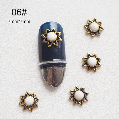 50db Retro türkiz totem virág 3D Ötvözet Nail Art Strasszkő fém manikűr köröm kiegészítők köröm dekoráció barkács bájak