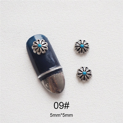 50db Retro türkiz totem virág 3D Ötvözet Nail Art Strasszkő fém manikűr köröm kiegészítők köröm dekoráció barkács bájak