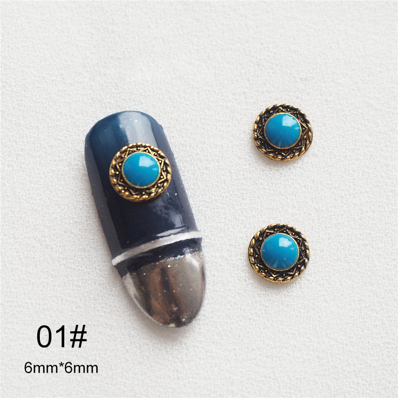 50db Retro türkiz totem virág 3D Ötvözet Nail Art Strasszkő fém manikűr köröm kiegészítők köröm dekoráció barkács bájak