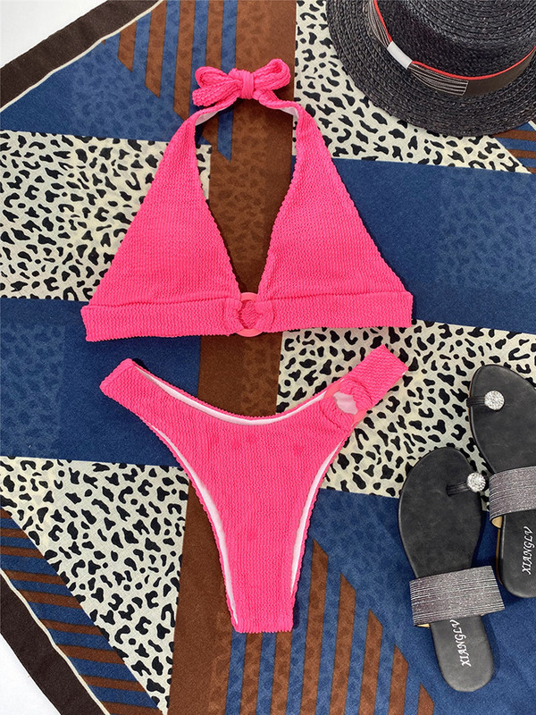 Ljeto 2022. Seksi ženski kompleti bikinija s halterima Kupaći kostimi Jednobojni kupaći kostim s V-izrezom Ženski kupaći kostim za plažu