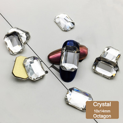 20db/50db 10X14mm téglalap nyolcszög nagy körömdísz strassz lapos hátú kristályok 3D köröm barkács dekorációk kiegészítők