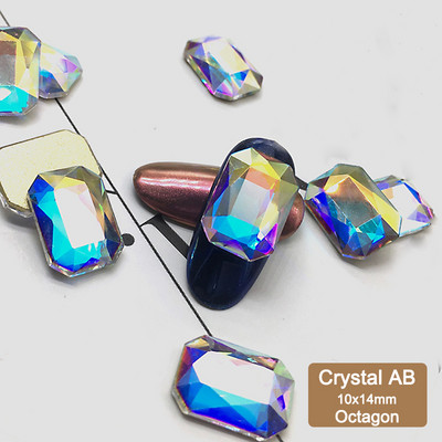 20db/50db 10X14mm téglalap nyolcszög nagy körömdísz strassz lapos hátú kristályok 3D köröm barkács dekorációk kiegészítők