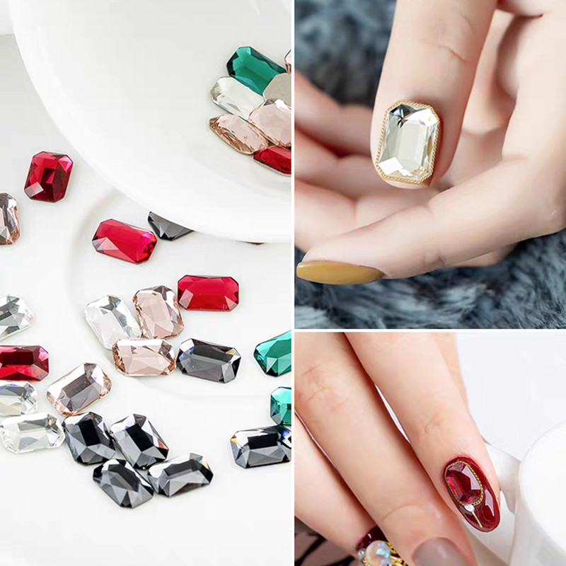 20db/50db 10X14mm téglalap nyolcszög nagy körömdísz strassz lapos hátú kristályok 3D köröm barkács dekorációk kiegészítők
