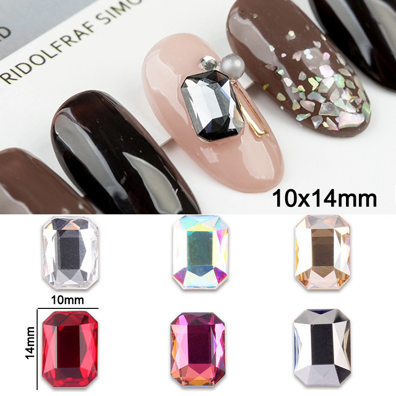 20db/50db 10X14mm téglalap nyolcszög nagy körömdísz strassz lapos hátú kristályok 3D köröm barkács dekorációk kiegészítők