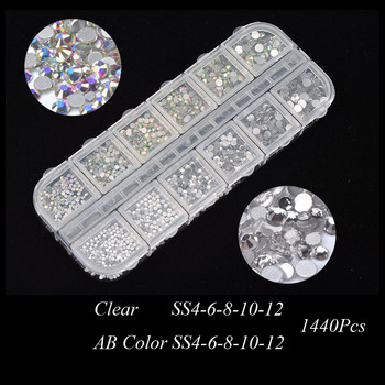 Нови 1728 бр. Многоразмерни кристални диаманти 3D декорации за нокти Скъпоценни камъни за нокти Декорация със кристали Бижута за нокти
