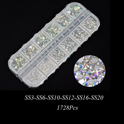 Novi kristalni dijamanti u više veličina od 1728 komada, 3D ukrasi za nokte, drago kamenje za nokte, ukrasi od kamenčića, nakit za nokte