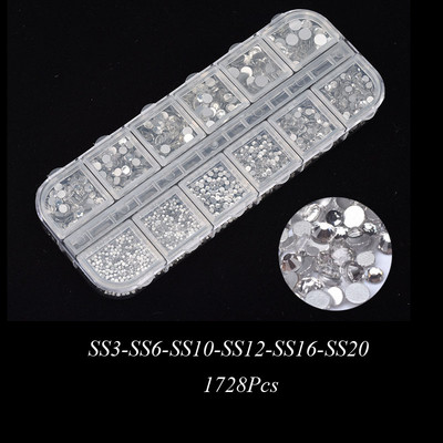 Novi kristalni dijamanti u više veličina od 1728 komada, 3D ukrasi za nokte, drago kamenje za nokte, ukrasi od kamenčića, nakit za nokte