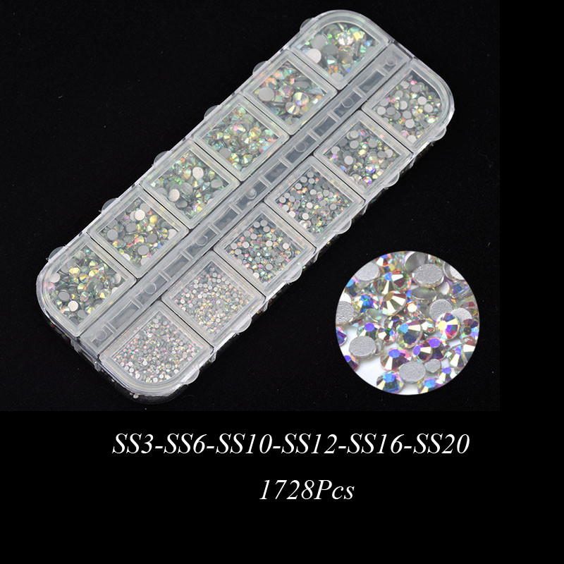 Novi kristalni dijamanti u više veličina od 1728 komada, 3D ukrasi za nokte, drago kamenje za nokte, ukrasi od kamenčića, nakit za nokte