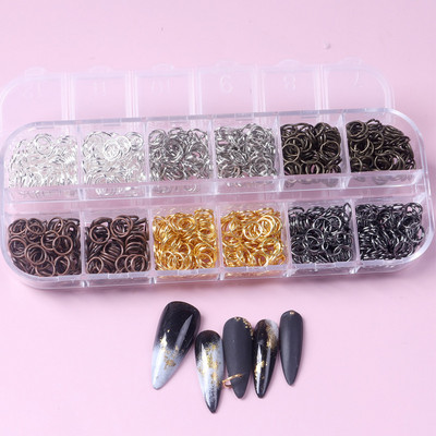 TSZS Hollow Iron Circle Nail Charms Nail Art Διακόσμηση μεταλλικών δαχτυλιδιών Μέρη από κράμα Piercing κύκλου Αξεσουάρ για στολίδι για μανικιούρ
