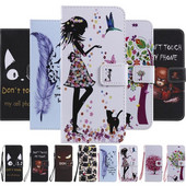 Seadmele Huawei P8 P9 P10 P20 P30 Mate 20 X 30 Pro Lite P Smart 2018 Flip Retro Painted Flower Capa Phone Cover Case Rahakott D06F