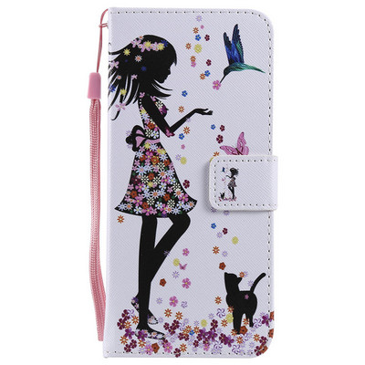 Seadmele Huawei P8 P9 P10 P20 P30 Mate 20 X 30 Pro Lite P Smart 2018 Flip Retro Painted Flower Capa Phone Cover Case Rahakott D06F