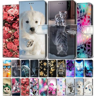 Флип калъф за телефон Capa Huawei Honor 9 9X Pro Honor 10 Lite Детски чанти за телефон Калъф за портфейл с цвете Cat Tiger Patterned Coque D08F