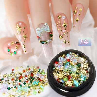 1 Βάζο/Μείγμα κουτιού Glitter Diamond Pearl Metal Stars Starlight Bow X`mas Snowflake Nail Art Rhinestones Διακοσμήσεις Γούρια μανικιούρ