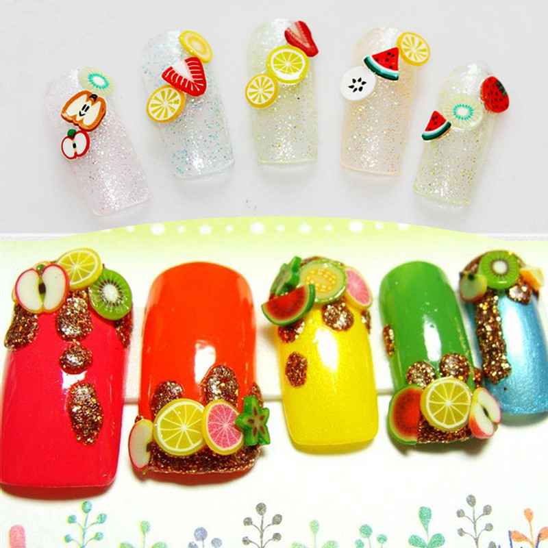 50db Promóció Népszerű Nail Art Gyümölcs dekoráció Szelet rúd DIY Manikűr Nails Stick 3D Dekoráció Puha kerámia