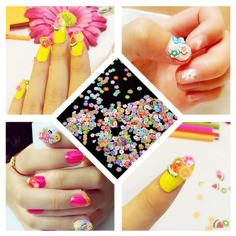 50db Promóció Népszerű Nail Art Gyümölcs dekoráció Szelet rúd DIY Manikűr Nails Stick 3D Dekoráció Puha kerámia