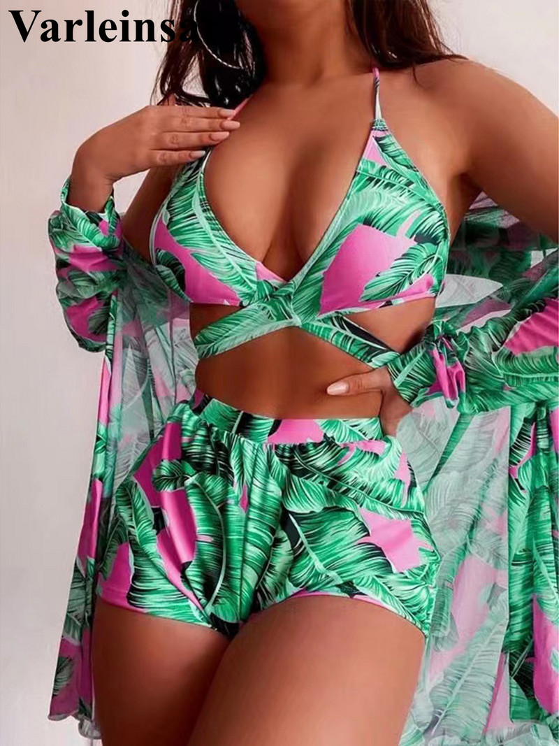 Fedővel, nyomott magas derekú bikini női fürdőruha Női fürdőruha Háromrészes bikini szett fürdőruha fürdőruha Swim V4294