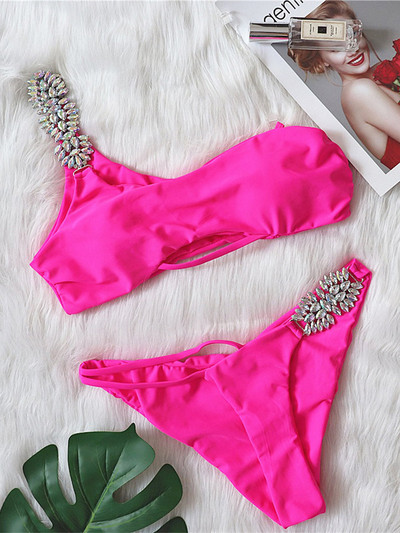 Shiny Diamond Asymmetric Scrunch Butt Bikini Női fürdőruha Női fürdőruha Kétrészes bikini szett fürdőruha Swim V3105