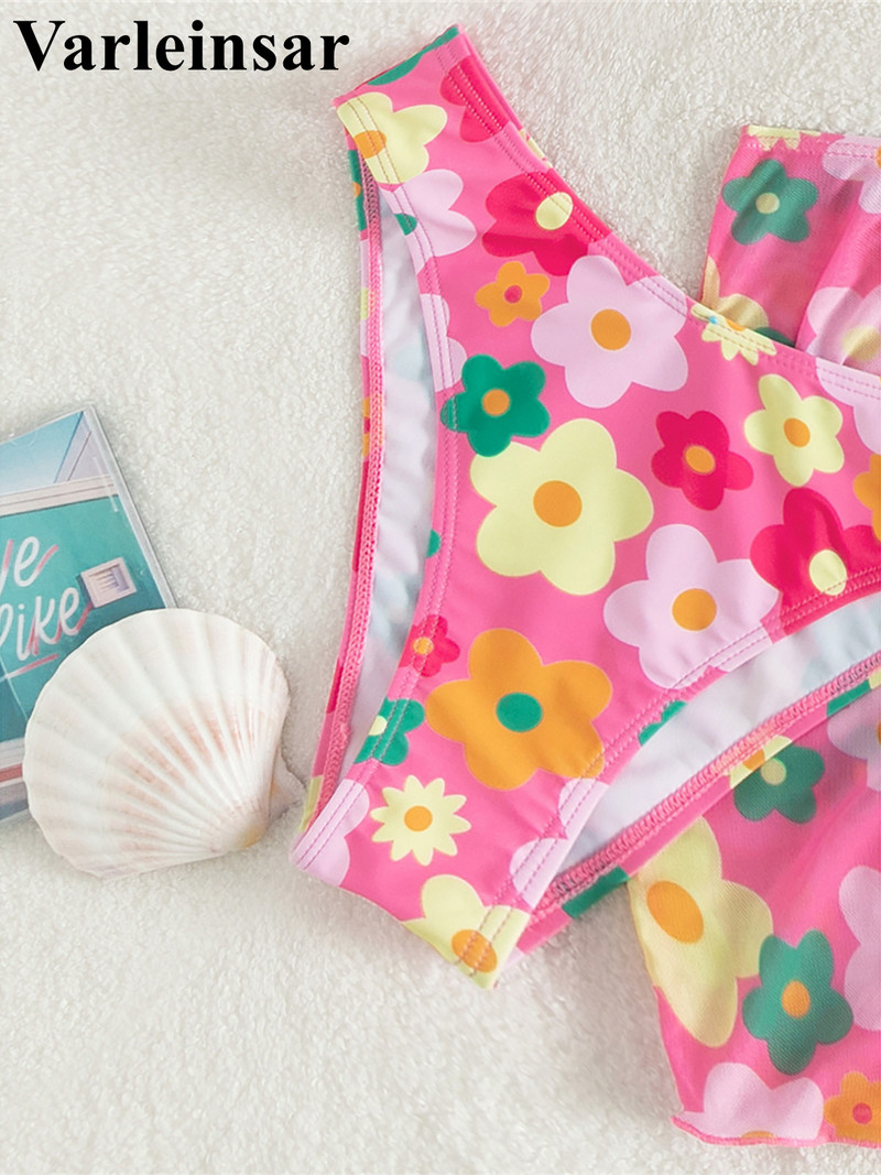 Cvjetni bikini Push up kupaći kostim Ženski kupaći kostim Ženski trodijelni bikini set sa suknjom i grudnjakom Kupaći kostim za plivanje V4303