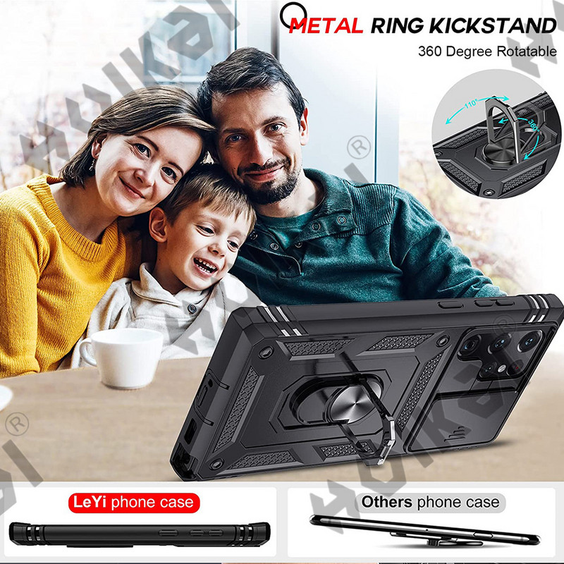 Dėklas, skirtas Samsung S23 S22 S21 S20 FE Note 20 Ultra Plus A53 A33 A52S A52 A32 5G Heavy Duty su fotoaparato 360 laipsnių atramos dangteliu