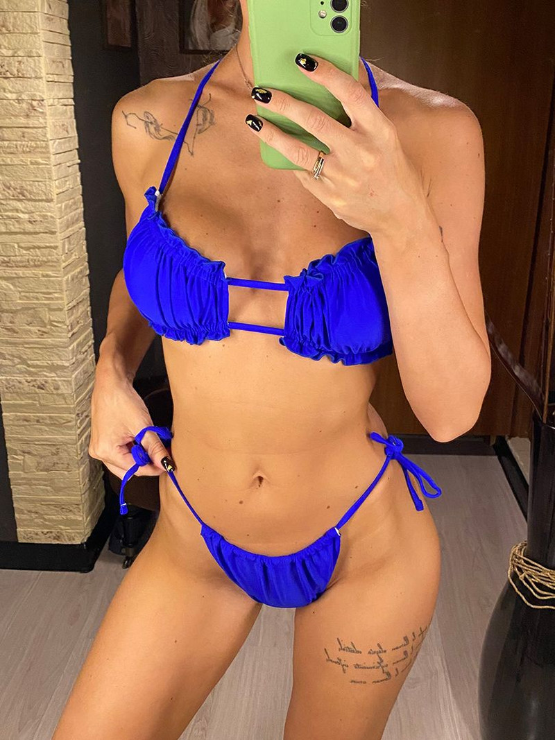 Seksi bikini s volanima i naborima Ženski kupaći kostim Ženski kupaći kostim Dvodijelni komplet bikinija Kupaći kostim za plivanje V3239