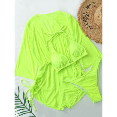 3 db Halter Bikini Női fürdőruha Női fürdőruha Háromrészes bikini szett Cover Up fürdőruha Swim Lady V3529Y